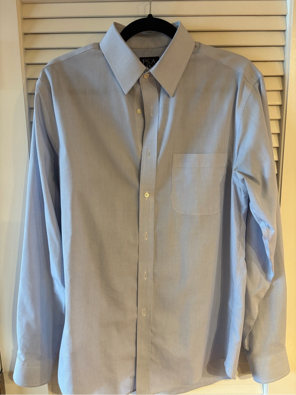 Jos. A. Bank Men's White Shirt with Light Blue Micro-Check